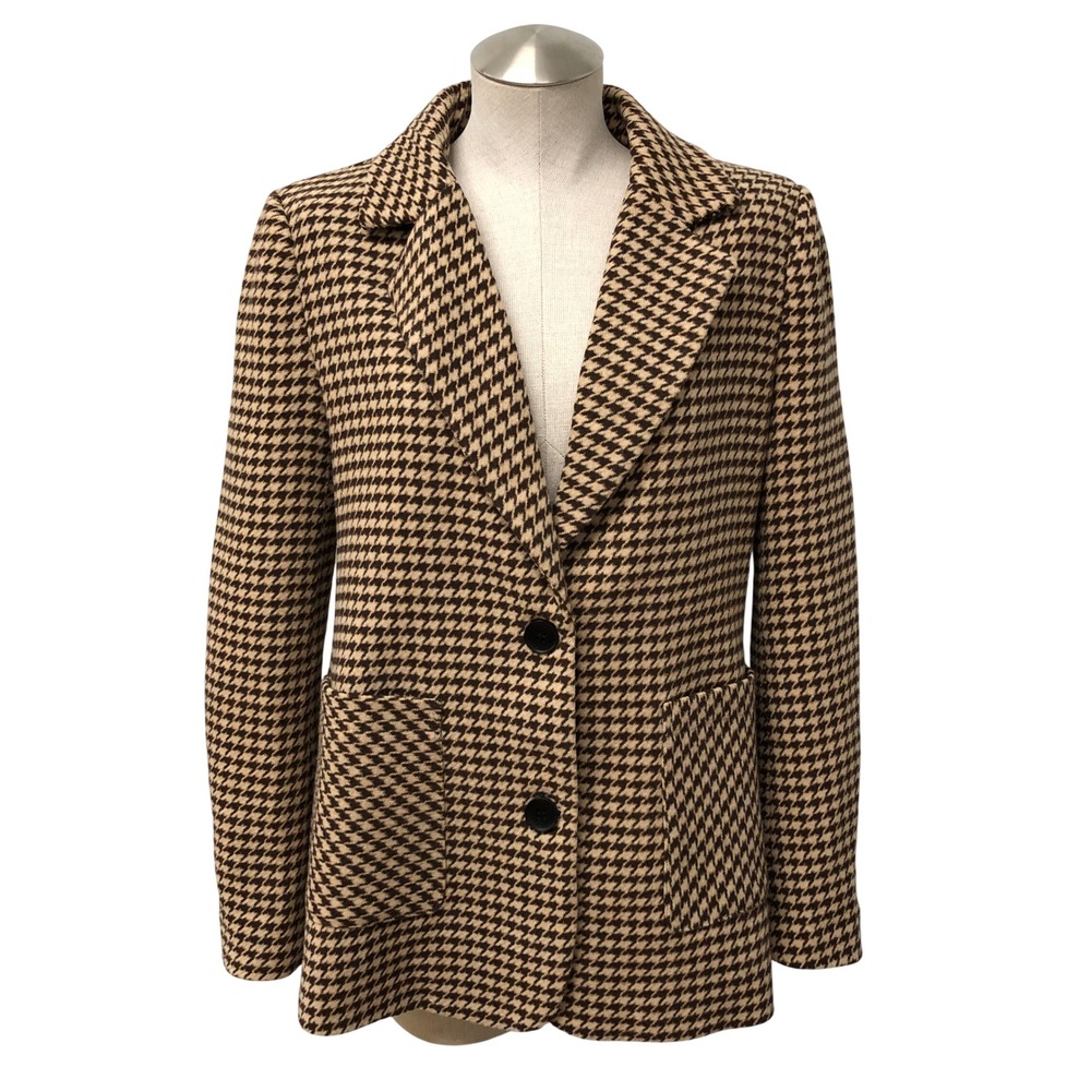 Commense Blazer Womens Small Brown Houndstooth Two Button Lined Preppy Teacher